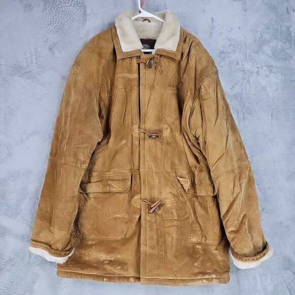 Adventure Bound By Wilsons Suede Leather Coat Mens L Brown Faux Fur Lined VTG